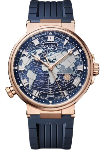 Breguet Marine Hora Mundi Rose Gold 43.9 MM - Blue Rubber Strap - Blue Dial - 5557BR/YS/5WV