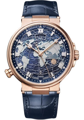 Breguet Marine Hora Mundi Rose Gold 43.9 MM - Blue Leather Strap - Blue Dial - 5557BR/YS/9WV