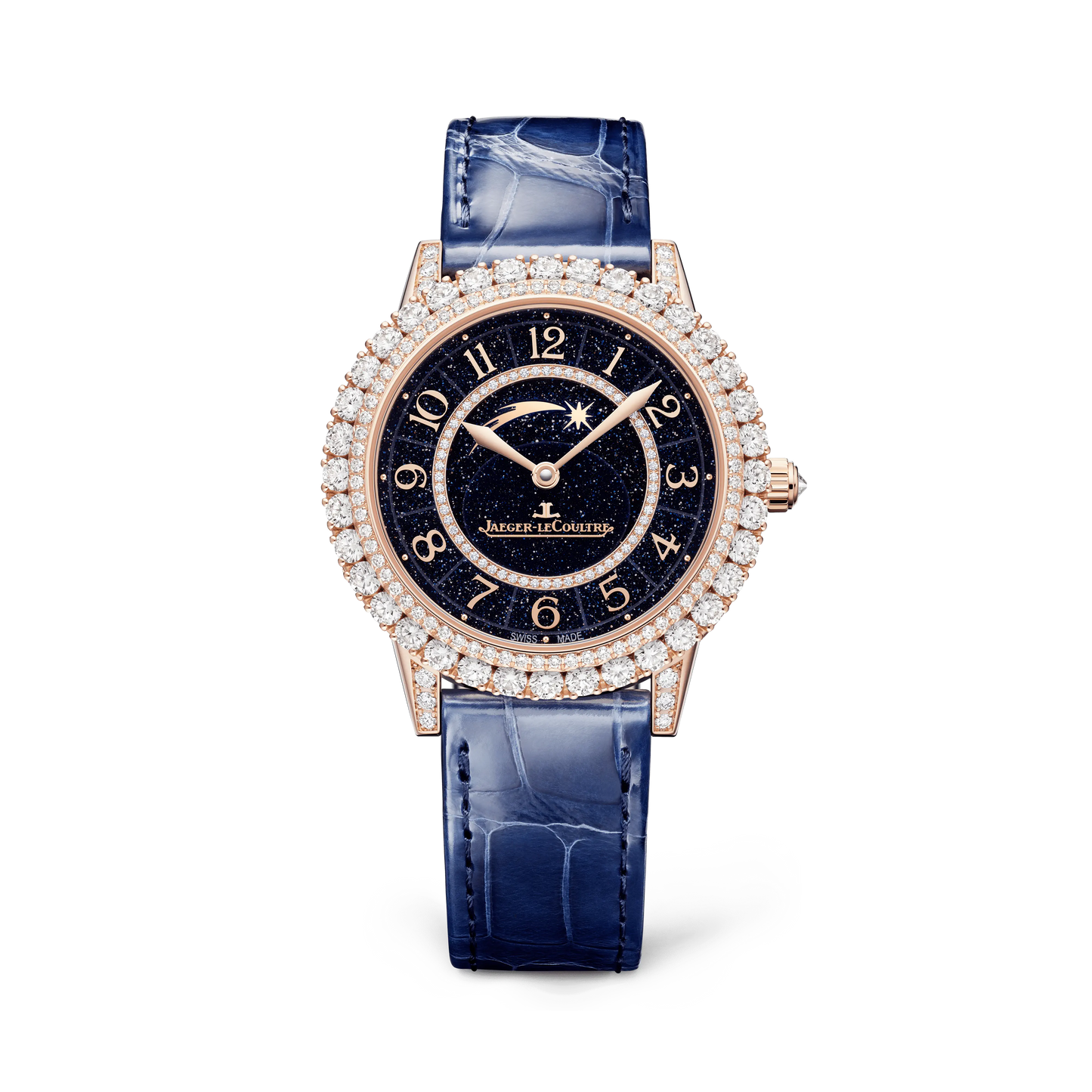 JLC - Rendez-Vous Dazzling Shooting Star - 36 MM - Pink Gold - Blue Aventurine Dial - Diamond Bezel - Blue Leather Strap - Q364247J