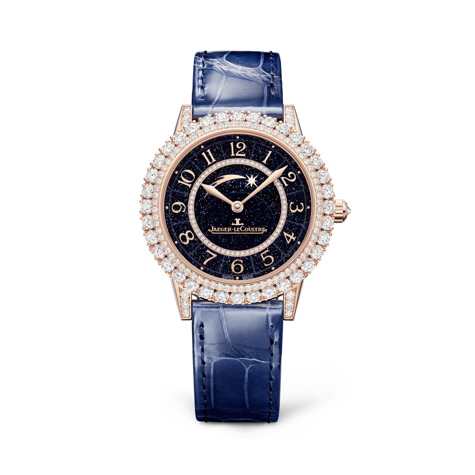 JLC - Rendez-Vous Dazzling Shooting Star - 36 MM - Pink Gold - Blue Aventurine Dial - Diamond Bezel - Blue Leather Strap - Q364247J