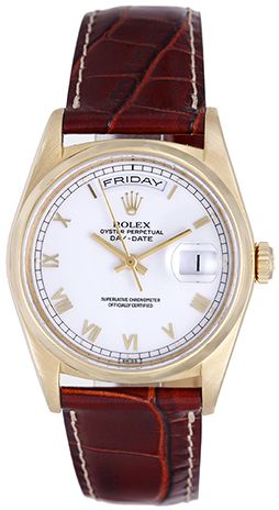 Rolex Day-Date - 36 MM - Yellow Gold - Smooth Bezel - White Roman Dial - 18208 WhR