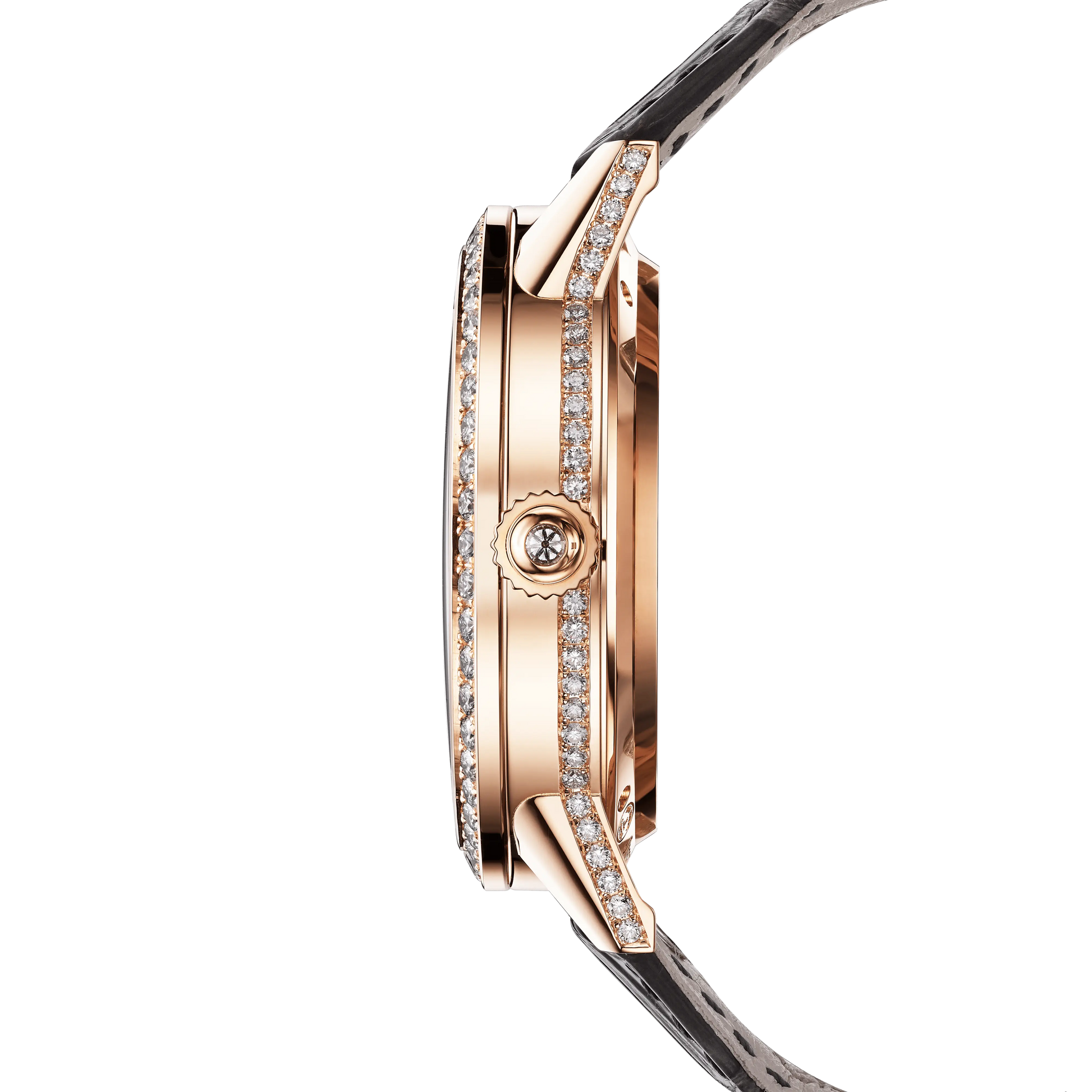 JLC - Rendez-Vous Jewellery Tourbillon - 39 MM - Pink Gold - Mother-Of-Pearl Diamond-Set Dial - Diamond Bezel - Gray Leather Strap - Q3412410
