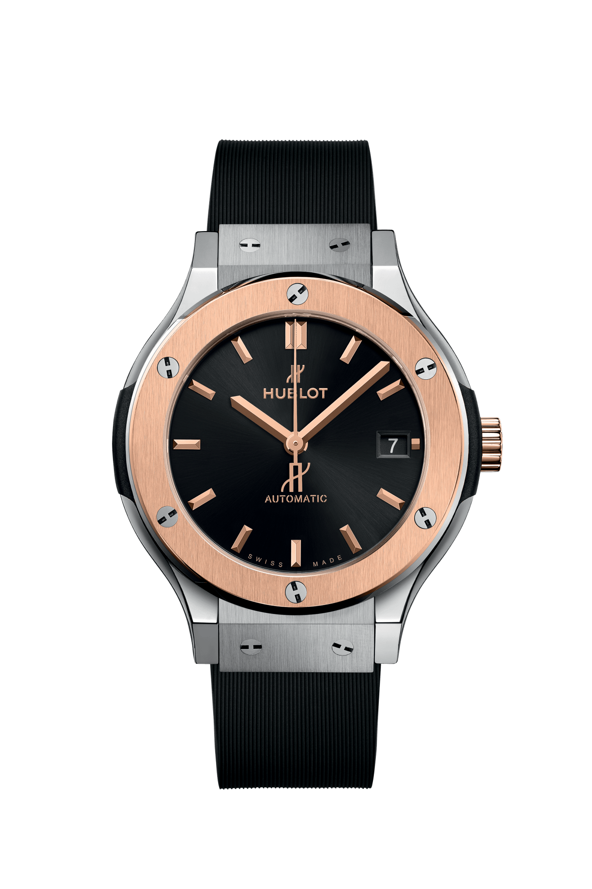 Hublot Classic Fusion Titanium King Gold 38 MM - Black Rubber Strap - Rose Gold Bezel - Black Dial - 565.NO.1480.RX