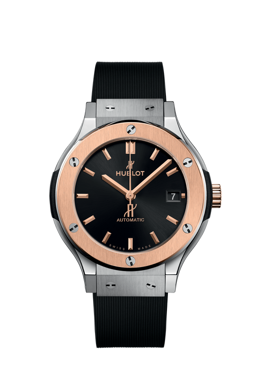 Hublot Classic Fusion Titanium King Gold 38 MM - Black Rubber Strap - Rose Gold Bezel - Black Dial - 565.NO.1480.RX