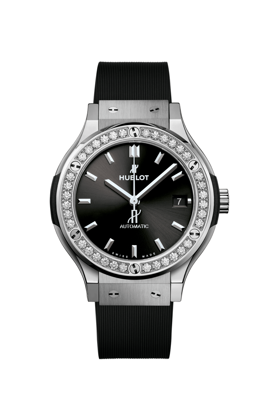 Hublot Classic Fusion Titanium Diamonds 38 MM - Black Rubber Strap - Diamond Bezel - Matte Black Dial - 565.NX.1470.RX.1204