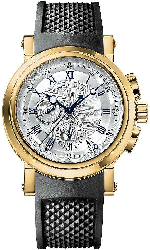 Breguet Marine Chronograph Yellow Gold 42 MM - Black Rubber Strap - Silver Dial - 5827BA/12/5ZU