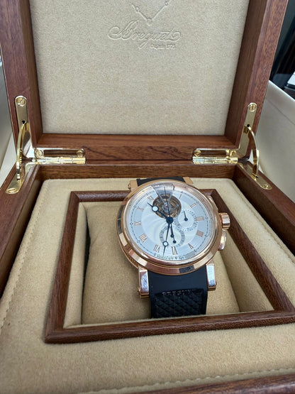 Breguet Marine Tourbillon Rose Gold 43 MM - Black Rubber Strap - Silver Dial - 5837