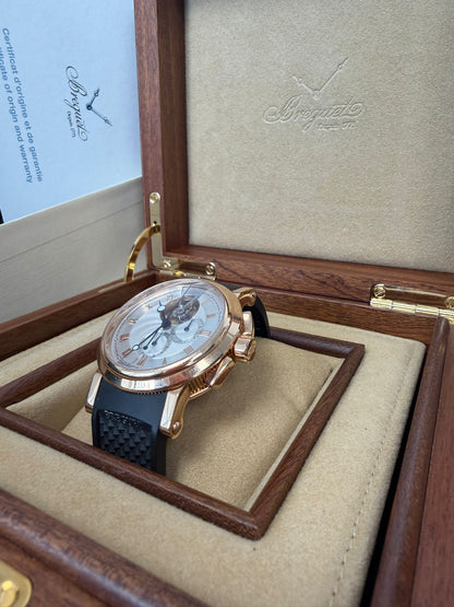 Breguet Marine Tourbillon Rose Gold 43 MM - Black Rubber Strap - Silver Dial - 5837