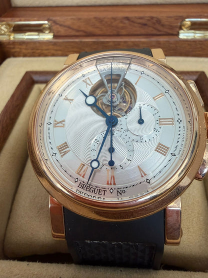 Breguet Marine Tourbillon Rose Gold 43 MM - Black Rubber Strap - Silver Dial - 5837