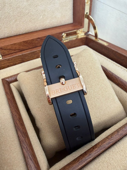 Breguet Marine Tourbillon Rose Gold 43 MM - Black Rubber Strap - Silver Dial - 5837