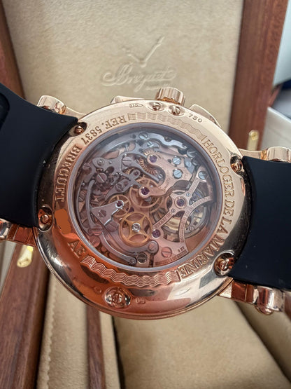 Breguet Marine Tourbillon Rose Gold 43 MM - Black Rubber Strap - Silver Dial - 5837