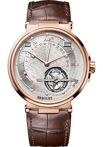 Breguet Marine Équation Marchante Rose Gold 43.9 MM - Brown Leather Strap - Silver Gold Dial -  5887BR/12/9WV