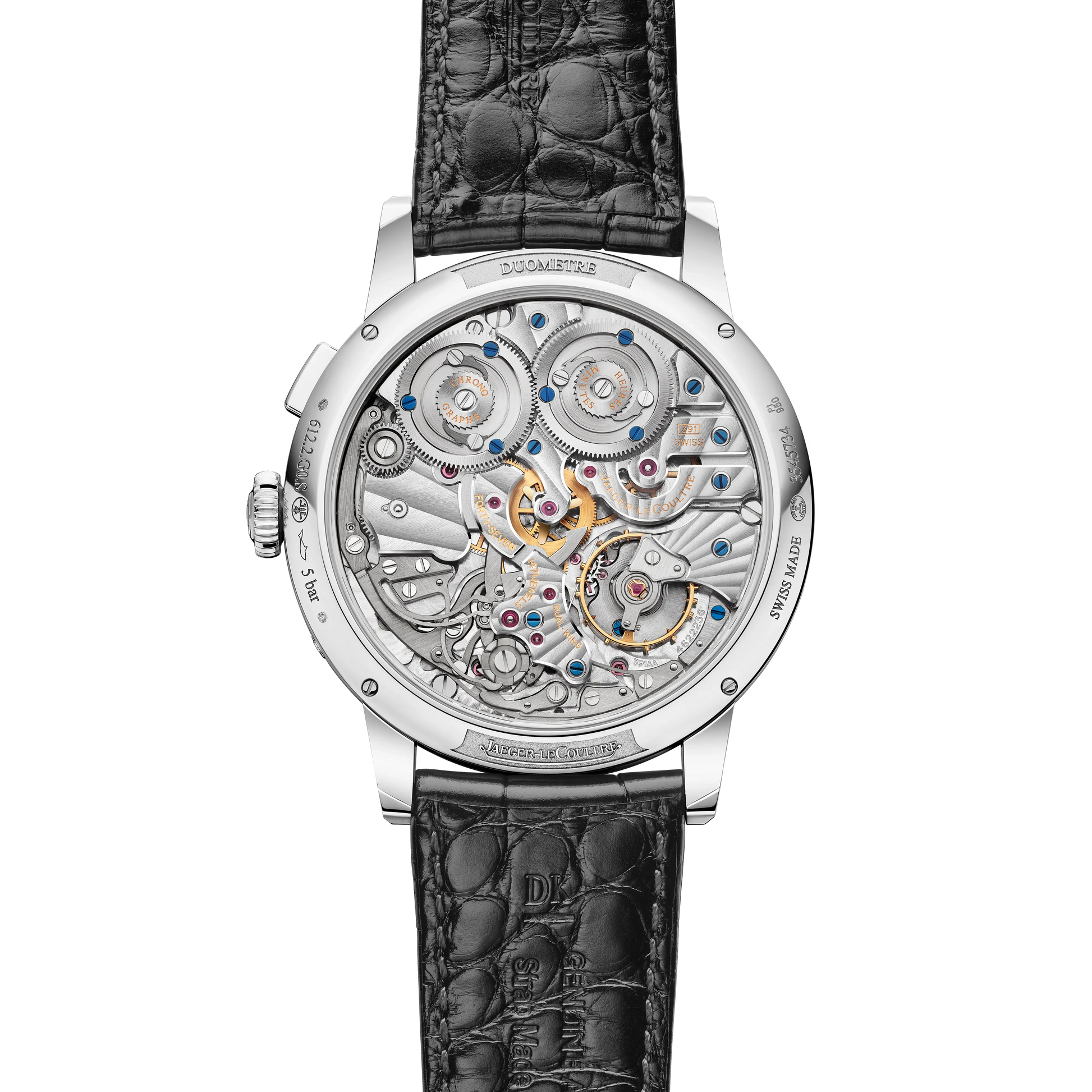 JLC - Duometre Chronograph Moon - 42.5 MM - Platinum - Salmon Dial - Black Leather Strap - Q622656J