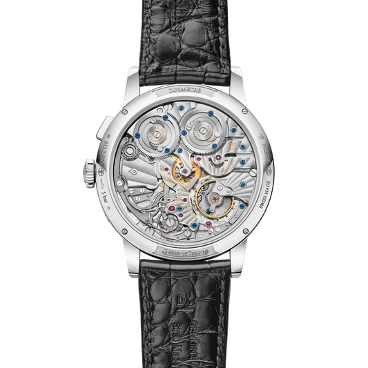 JLC - Duometre Chronograph Moon - 42.5 MM - Platinum - Salmon Dial - Black Leather Strap - Q622656J
