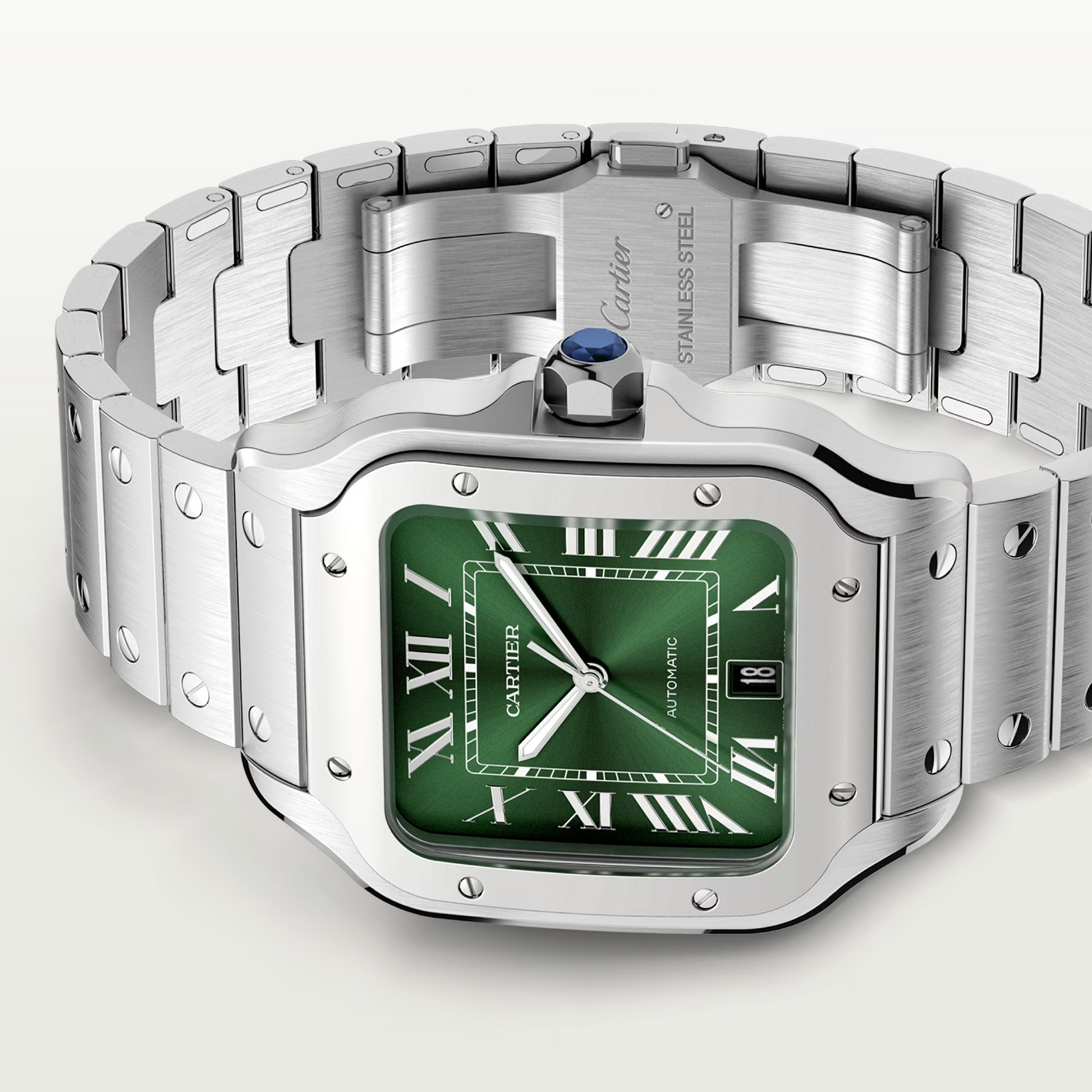 Cartier Santos de Cartier Stainless Steel 39.8 MM (Large Model) - Stainless Steel Bracelet - Green Dial - WSSA0062