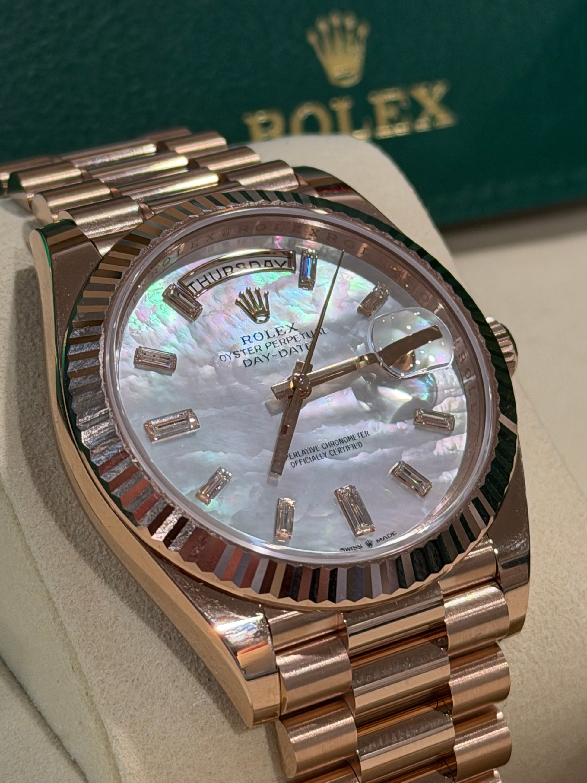 Rolex Day-Date - 40 MM - Rose Gold - MoP Baguette Dial - 228235-0056