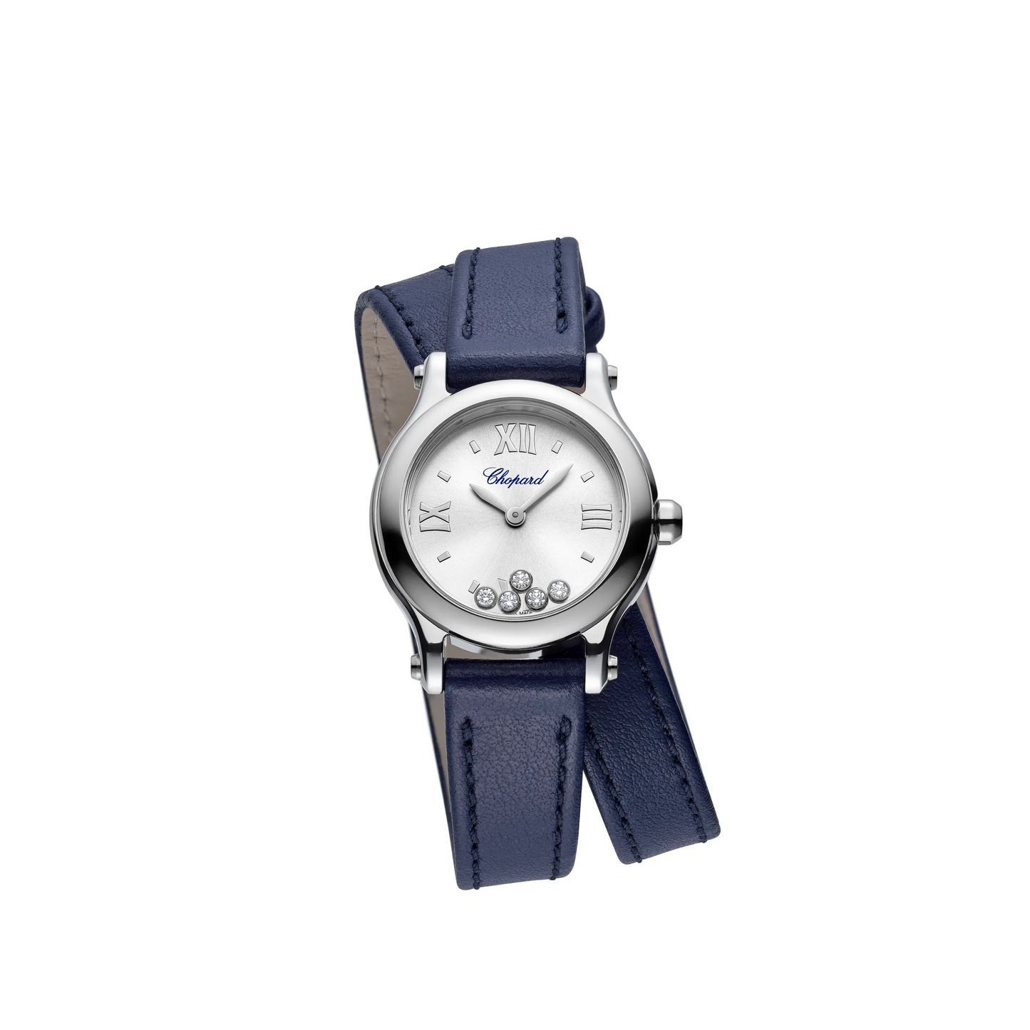 Chopard Happy Stainless Steel 25 MM - Blue Leather Strap - White Diamond Dial - 278620-3001