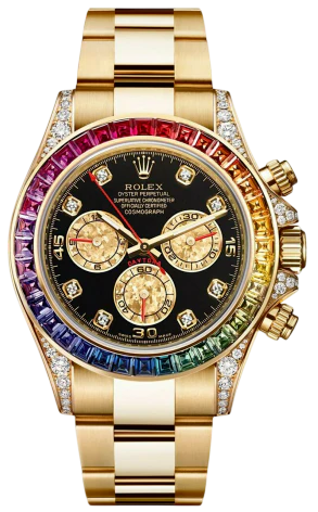 Rolex Rainbow Yellow Gold Daytona Watch - Off-Catalog - 40 MM - Oyster Bracelet - Black Diamond Dial - 116598RBOW-0001