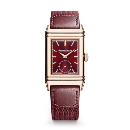 JLC - Reverso Tribute Monoface Small Seconds - 45.6 MM x 27.4 MM - Pink Gold - Burgundy Dial - Burgundy Leather/Canvas Strap - Q713256J