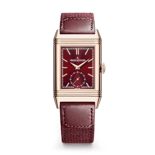 JLC - Reverso Tribute Monoface Small Seconds - 45.6 MM x 27.4 MM - Pink Gold - Burgundy Dial - Burgundy Leather/Canvas Strap - Q713256J