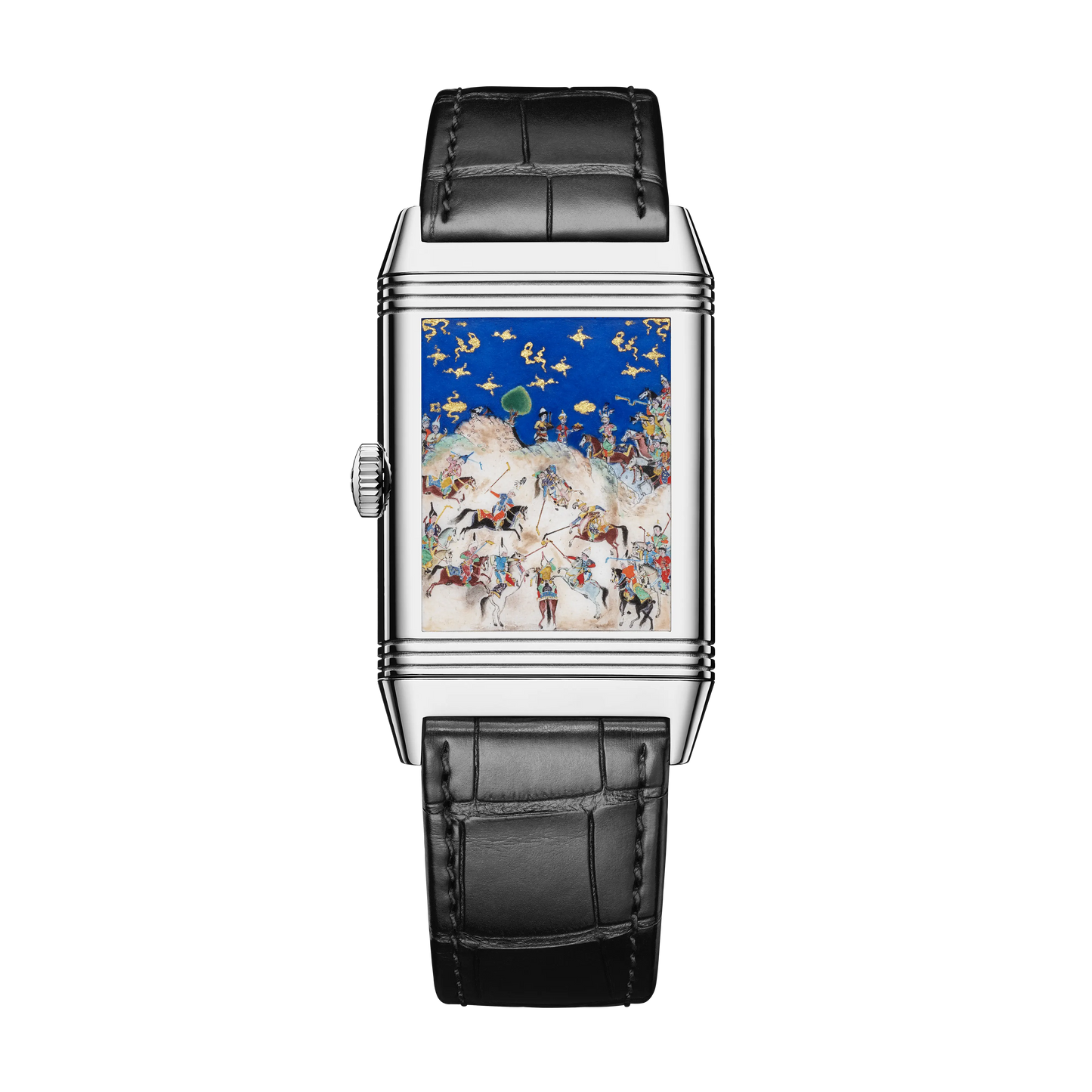JLC - Reverso Tribute Siyavush Plays Polo - Limited Edition - 45.6 MM x 27.4 MM - White Gold - Midnight Blue Guilloché Enamel Dial - Black Leather Strap - Q39334S1