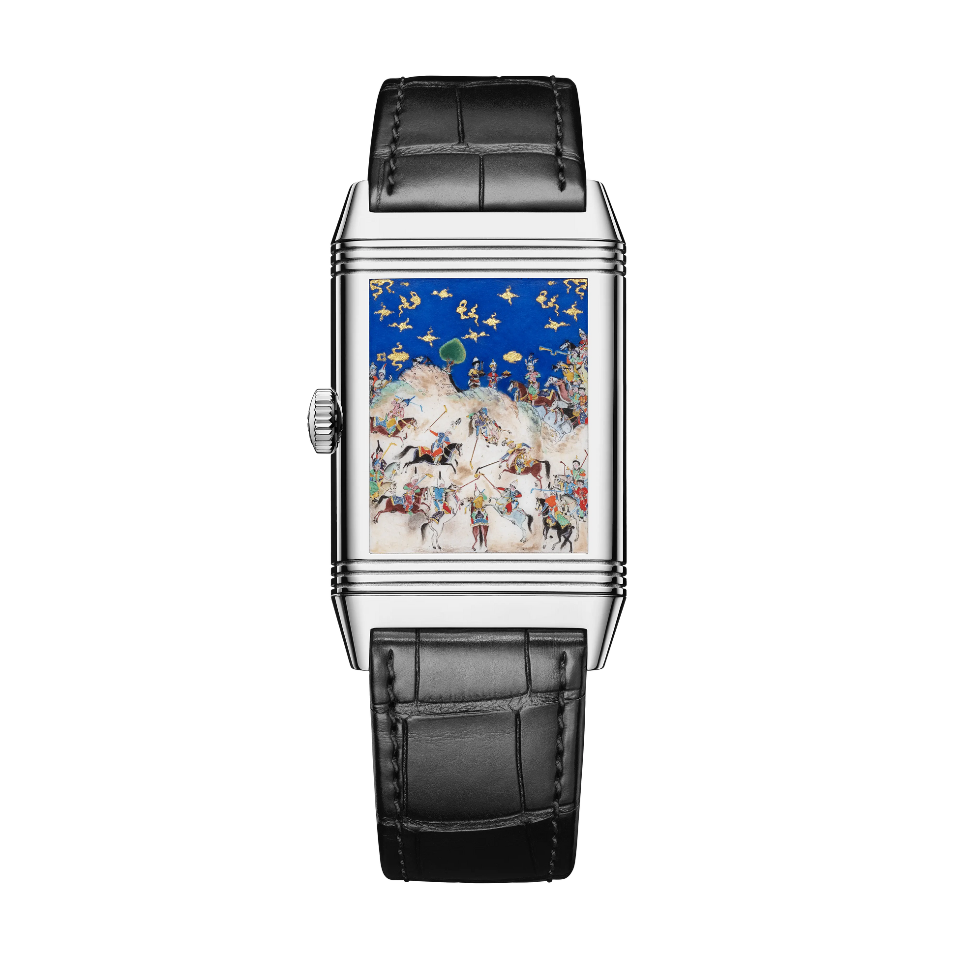 JLC - Reverso Tribute Siyavush Plays Polo - Limited Edition - 45.6 MM x 27.4 MM - White Gold - Midnight Blue Guilloché Enamel Dial - Black Leather Strap - Q39334S1