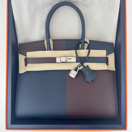 Hermès Birkin 30 - Casaque Blue Indigo & Rouge - Epsom - Palladium Hardware - B30CBIREPHW