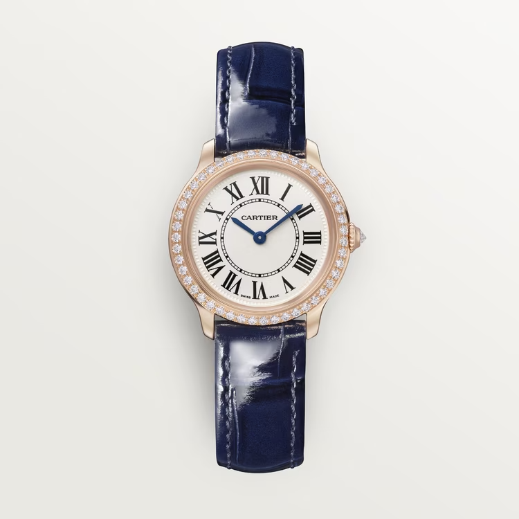 Cartier Ronde Louis Cartier Rose gold 29 MM - Blue Alligator Leather Strap - Diamond Bezel - Sandblasted Beige Dial - WJRN0009