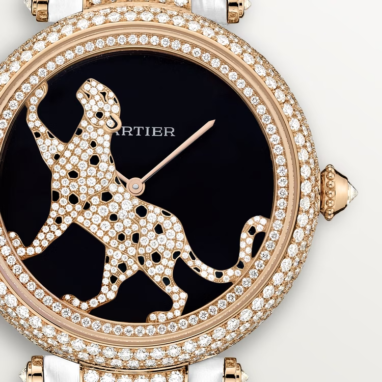 Cartier Promenade d'une Panthère Rose gold 42.75 MM - White Alligator Leather Strap - Diamond Bezel - Dark purple mother-of-pearl dial - HPI00684