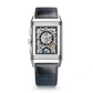 JLC - Reverso Tribute Chronograph - 49.4 MM x 29.9 MM - Stainless Steel - Blue/Open Dial - Blue Canvas/Black Leather Strap - Q389848J