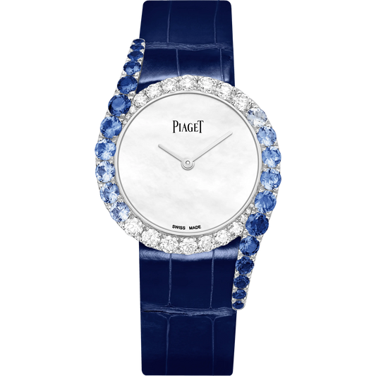 Piaget Limelight Gala - White Gold 32 MM - Blue Leather Strap - Diamond Bezel - White Mother-Of-Pearl Dial - G0A45363