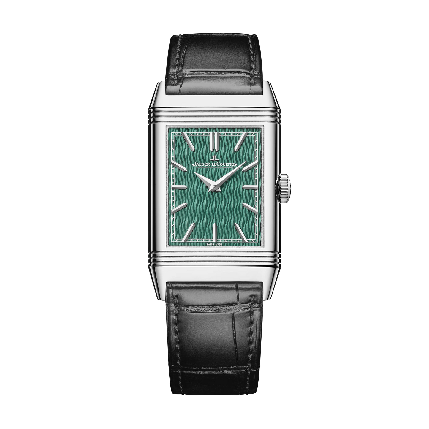 JLC - Reverso Tribute Saam Comes To Alburz - Limited Edition - 45.6 MM x 27.4 MM - White Gold - Green Guilloché Enamel Dial - Black Leather Strap - Q39334S3