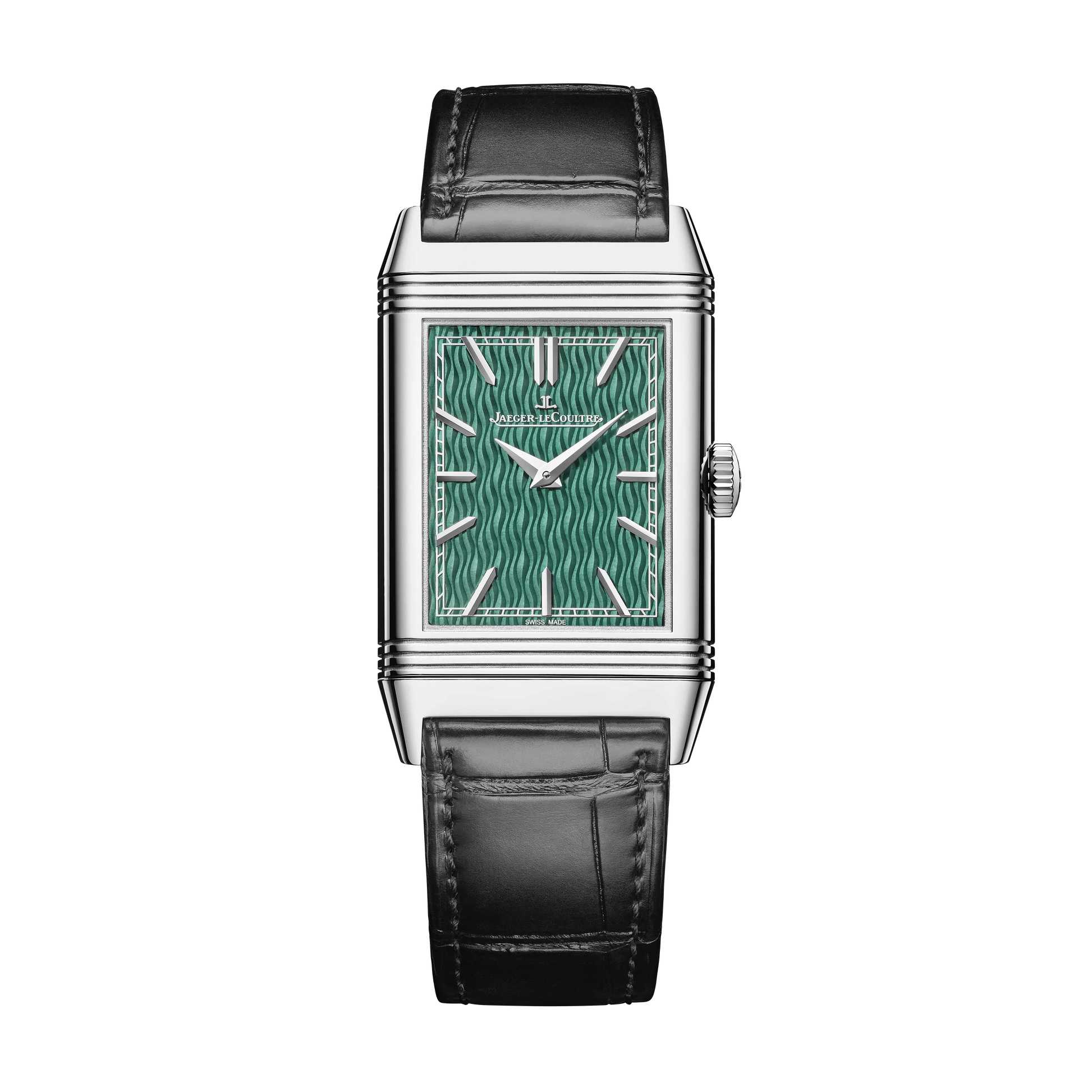 JLC - Reverso Tribute Saam Comes To Alburz - Limited Edition - 45.6 MM x 27.4 MM - White Gold - Green Guilloché Enamel Dial - Black Leather Strap - Q39334S3