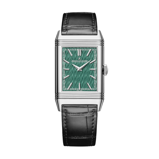 JLC - Reverso Tribute Saam Comes To Alburz - Limited Edition - 45.6 MM x 27.4 MM - White Gold - Green Guilloché Enamel Dial - Black Leather Strap - Q39334S3