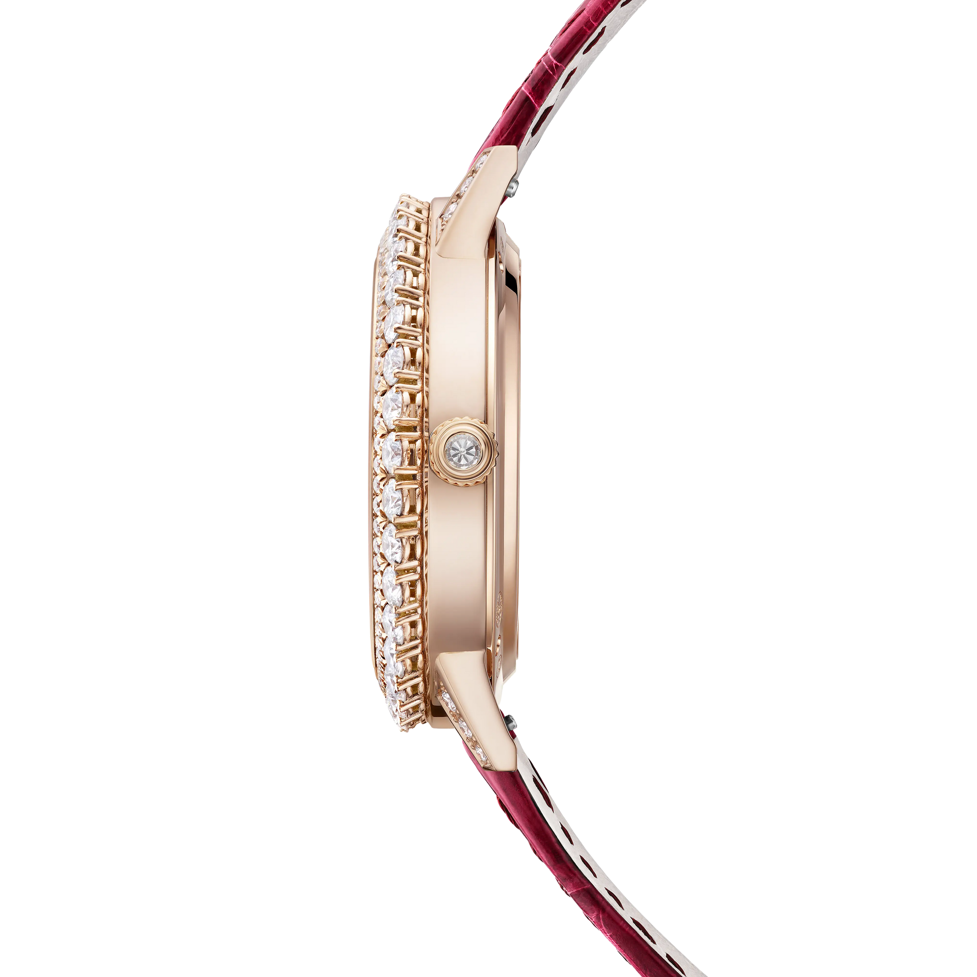 JLC - Rendez-Vous Dazzling Night & Day - 36 MM - Pink Gold - Pave Diamond Dial - Diamond Bezel - Red Leather Strap - Q3432472