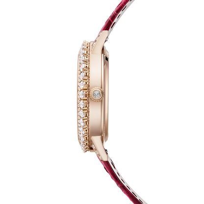 JLC - Rendez-Vous Dazzling Night & Day - 36 MM - Pink Gold - Pave Diamond Dial - Diamond Bezel - Red Leather Strap - Q3432472