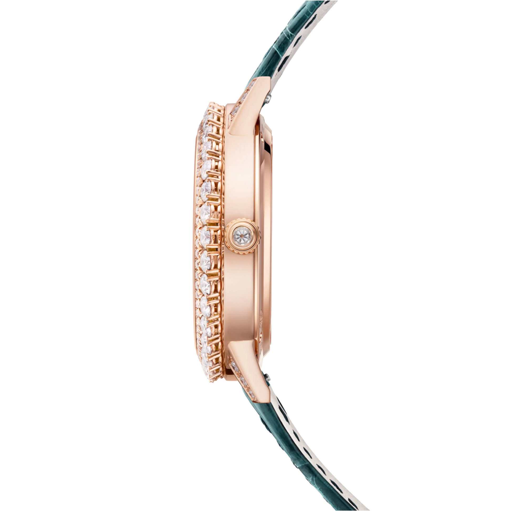 JLC - Rendez-Vous Dazzling Night & Day - 36 MM - Pink Gold - Green Sunray-Brushed Dial - Diamond Bezel - Green Leather Strap - Q343247J