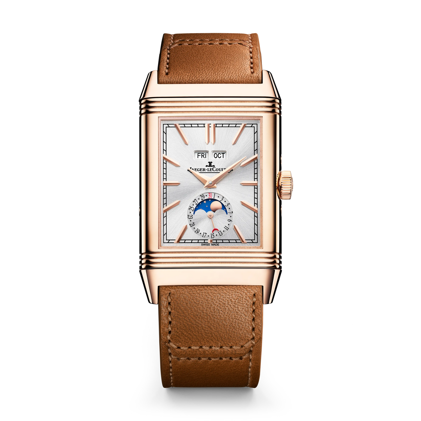 JLC - Reverso Tribute Duoface Calendar - 49.4 MM x 29.9 MM - Pink Gold - Silvered-Gray/Dark Gray Dial - Brown/Black Leather Strap - Q3912532