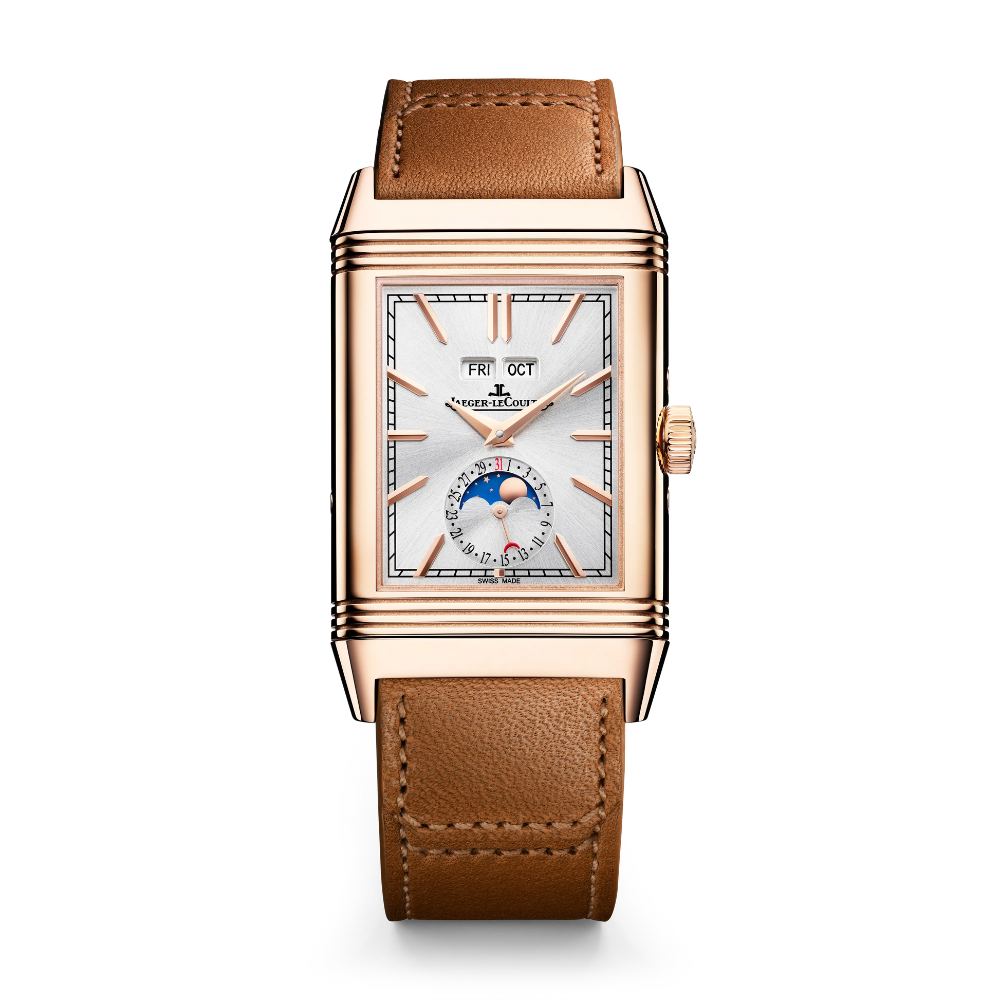 JLC - Reverso Tribute Duoface Calendar - 49.4 MM x 29.9 MM - Pink Gold - Silvered-Gray/Dark Gray Dial - Brown/Black Leather Strap - Q3912532