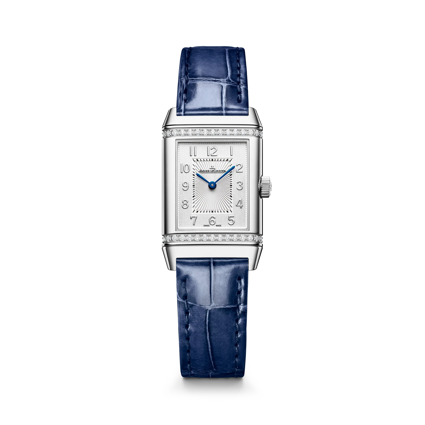JLC - Reverso Classic Duetto - 34.2 MM x 21 MM - Stainless Steel - Silver/Blue Dial - Diamond-Set Case - Blue Leather Strap - Q2668423