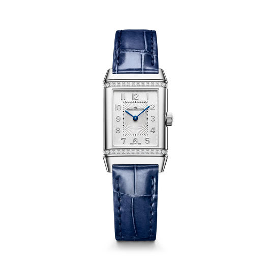JLC - Reverso Classic Duetto - 34.2 MM x 21 MM - Stainless Steel - Silver/Blue Dial - Diamond-Set Case - Blue Leather Strap - Q2668423