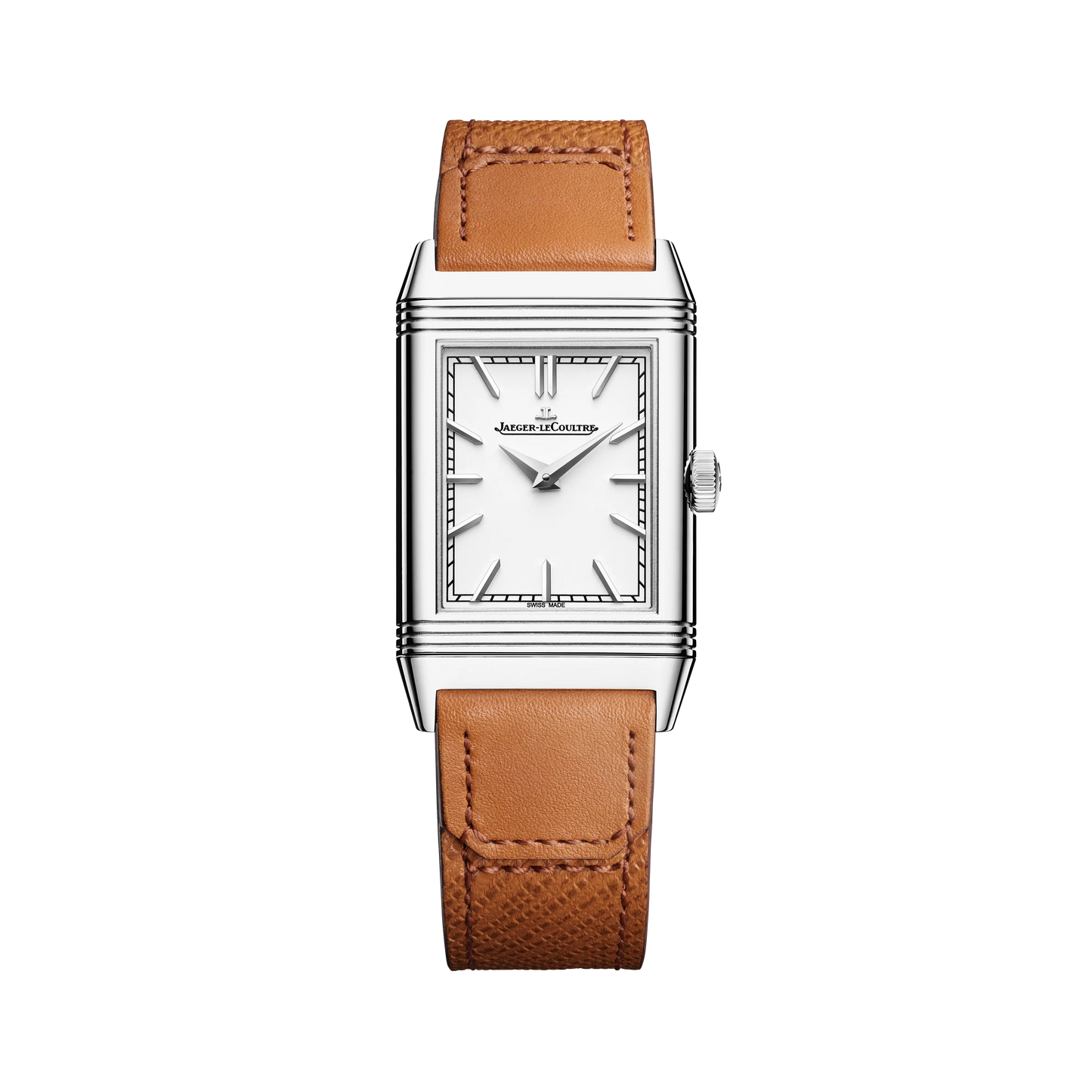 JLC - Reverso Tribute Monoface - 40.1 MM x 24.4 MM - Stainless Steel - Silvered-Gray Dial - Brown Leather Strap - Q7168420