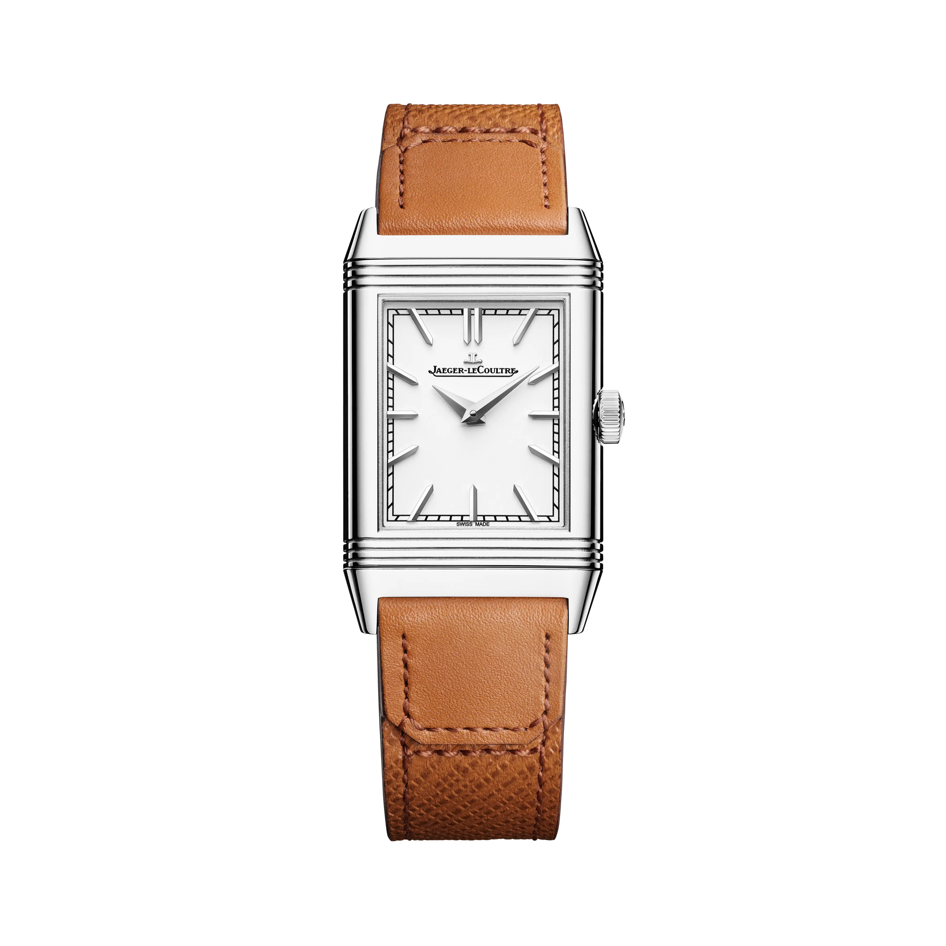 JLC - Reverso Tribute Monoface - 40.1 MM x 24.4 MM - Stainless Steel - Silvered-Gray Dial - Brown Leather Strap - Q7168420