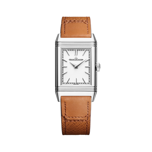 JLC - Reverso Tribute Monoface - 40.1 MM x 24.4 MM - Stainless Steel - Silvered-Gray Dial - Brown Leather Strap - Q7168420