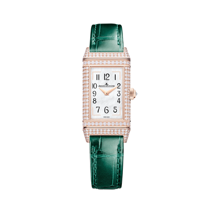 JLC - Reverso One Precious Flowers - Limited Edition - 40 MM x 20 MM - Pink Gold - Mother-Of-Pearl Dial - Diamond-Set Case - Green Leather Strap - Q3292434