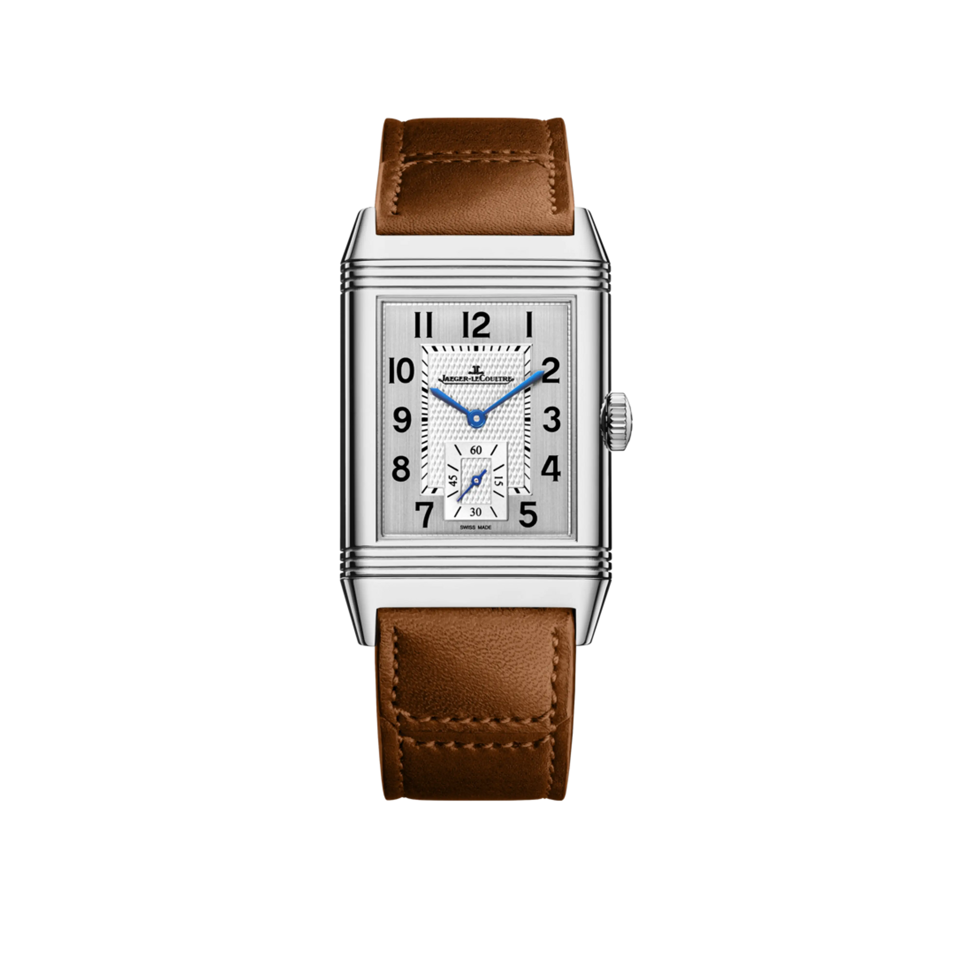 JLC - Reverso Classic Duoface Small Seconds - 47 MM x 28.3 MM - Stainless Steel - Silvered-Gray/Black Dial - Brown Leather Strap - Q3848423