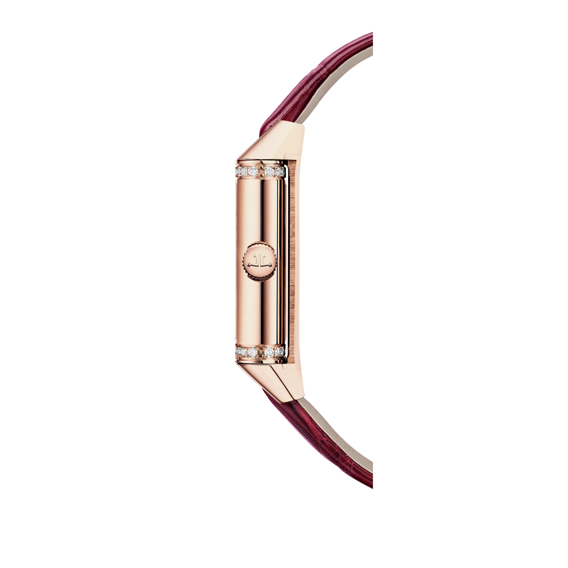 JLC - Reverso One Duetto - 40.1 MM x 20 MM - Pink Gold - Silvered-Gray/Burgundy Dial - Diamond-Set Case - Burgundy Leather Strap - Q334256J