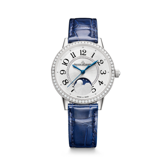 JLC - Rendez-Vous Classic Moon - 34 MM - Stainless Steel - Silvered-Gray Guilloché Diamond Dial - Diamond-Set Bezel - Blue Leather Strap - Q3578431