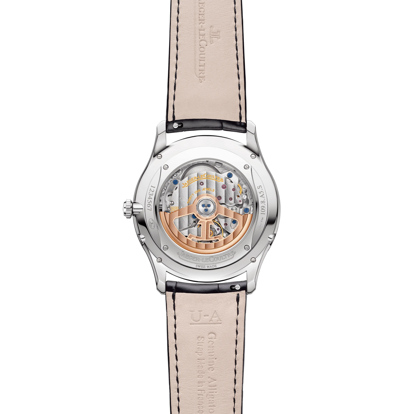 JLC - Master Ultra Thin Moon - 39 MM - Stainless Steel - Silvered-Gray Dial - Black Leather Strap - Q1368430