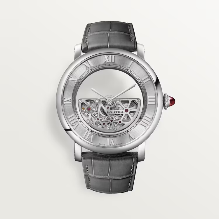 Cartier Rotonde de Cartier Platinum 43.5 MM - Dark Gray alligator Leather Strap - Skeleton Dial - WHRO0078